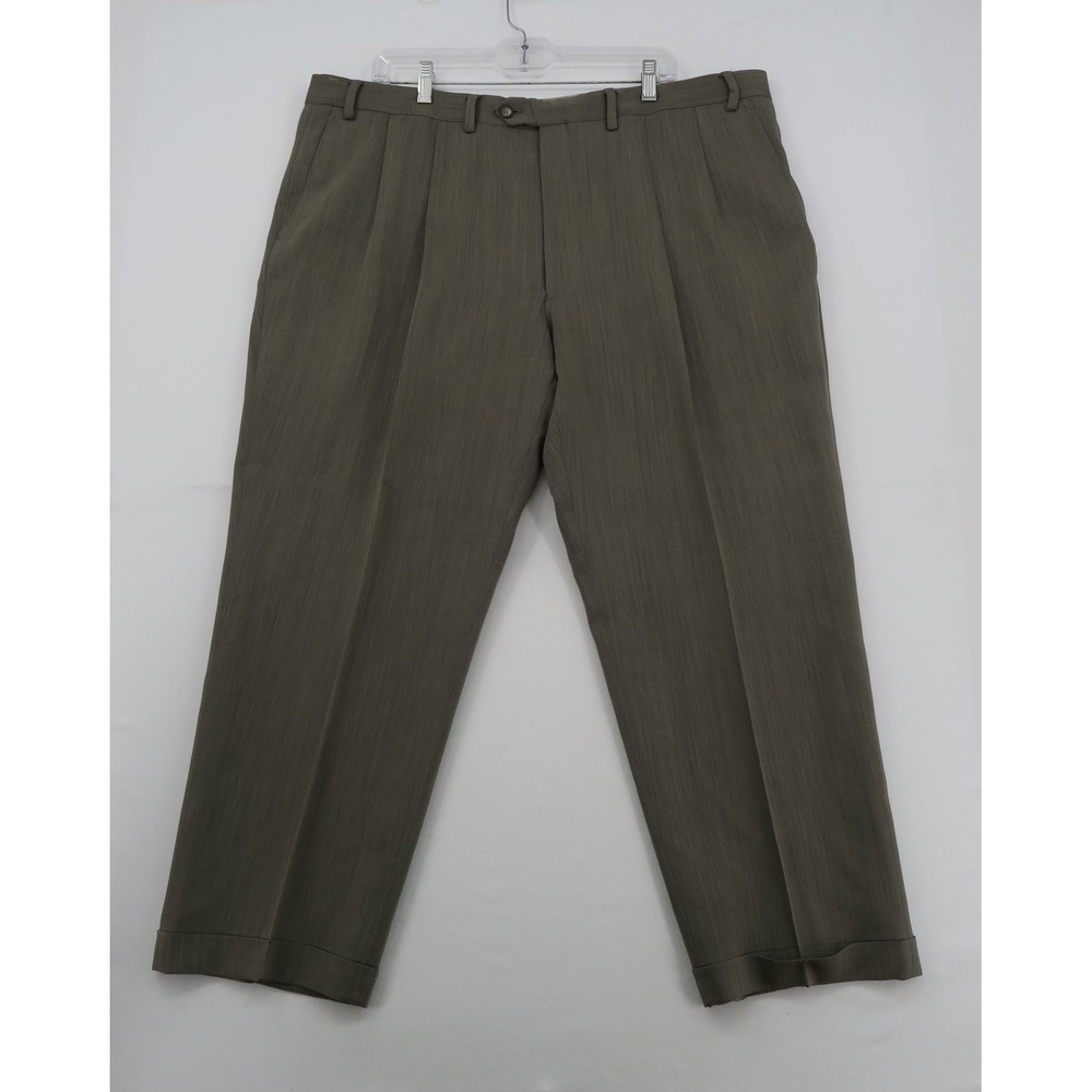 Lauren Ralph Lauren Mens 42x30 Wool Pleated Cuffed Dress Pants Olive Green Taupe